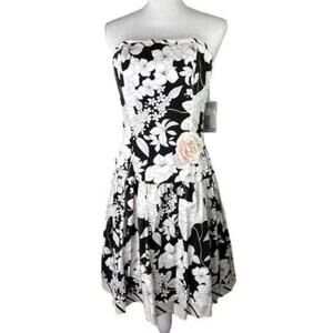 Vintage 1980s Jessica McClintock Floral Strapless Dress Fit & Flare 10 NWT